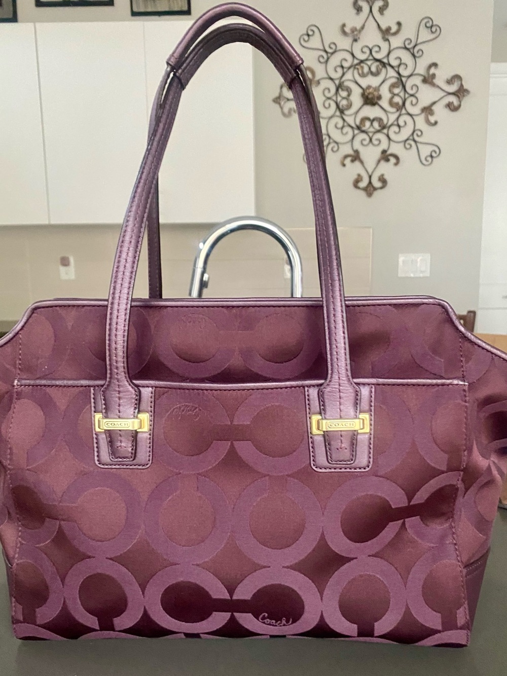 Coach Plum Signature Large Tote with Gold Hardware